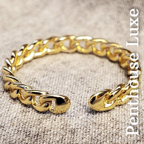 REAL 925 Sterling Silver Yellow Gold Chain Link Ring - Picture 2 of 6